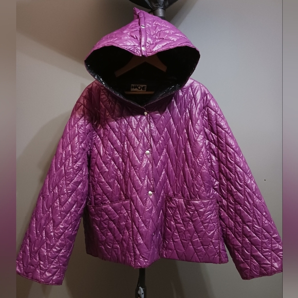 HACHE Italy Purple/ Black Quilted Jacket Size 44/ M - Picture 2 of 16